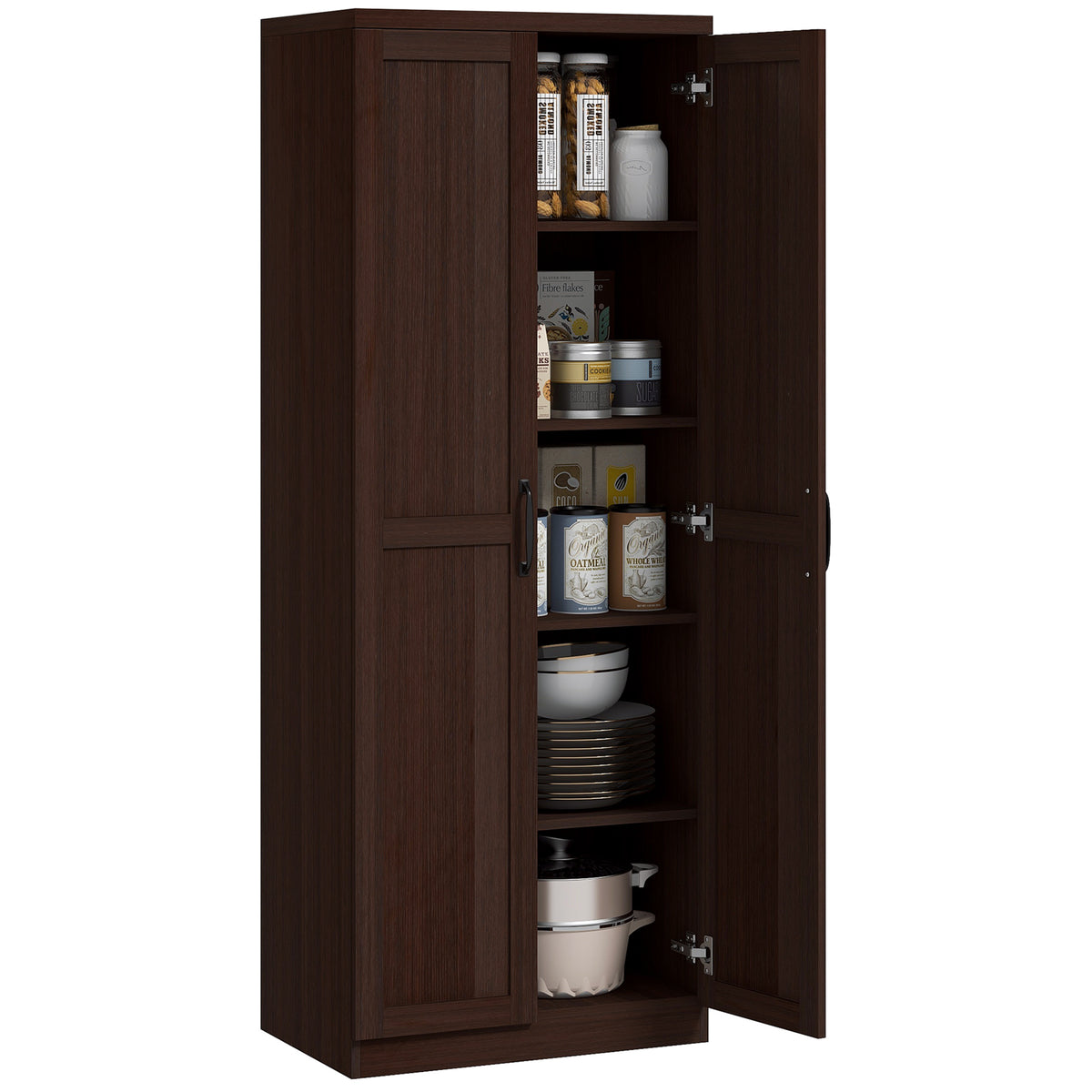 5-tier Pantry Cabinet with Doors and Adjustable Shelves – 24"W x 63"H