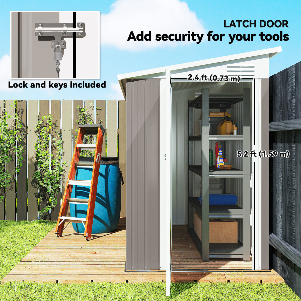 4' x 8' Outdoor Storage Shed Lean to Metal Tool Shed with Lockable Door and 2 Air Ventilations