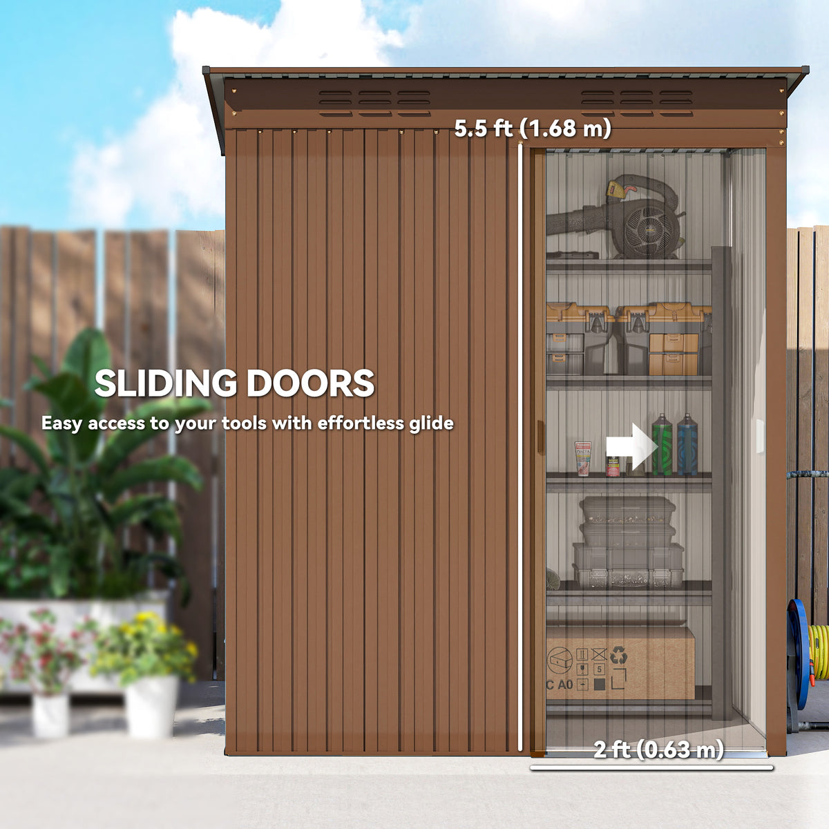 5.2' x 3.5' Outdoor Storage Shed, Easy to Assemble Metal Garden Shed, for Backyard, Lawn, Patio – Brown