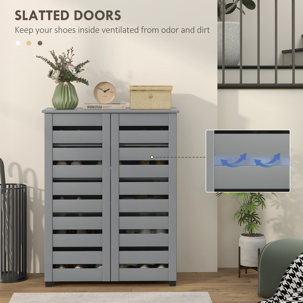 Shoe Cabinet with 2 Slatted Doors – 30"W x 39"H