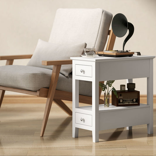 HOMCOM Modern Narrow Side Table with Charging Station USB Ports Storage Drawers
