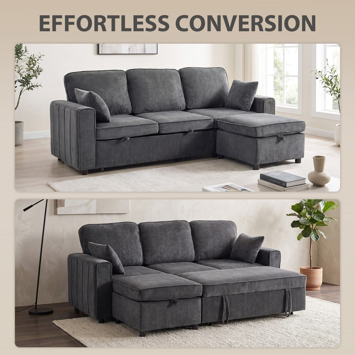 Modular Sleeper Sectional with Reversible Storage Ottoman