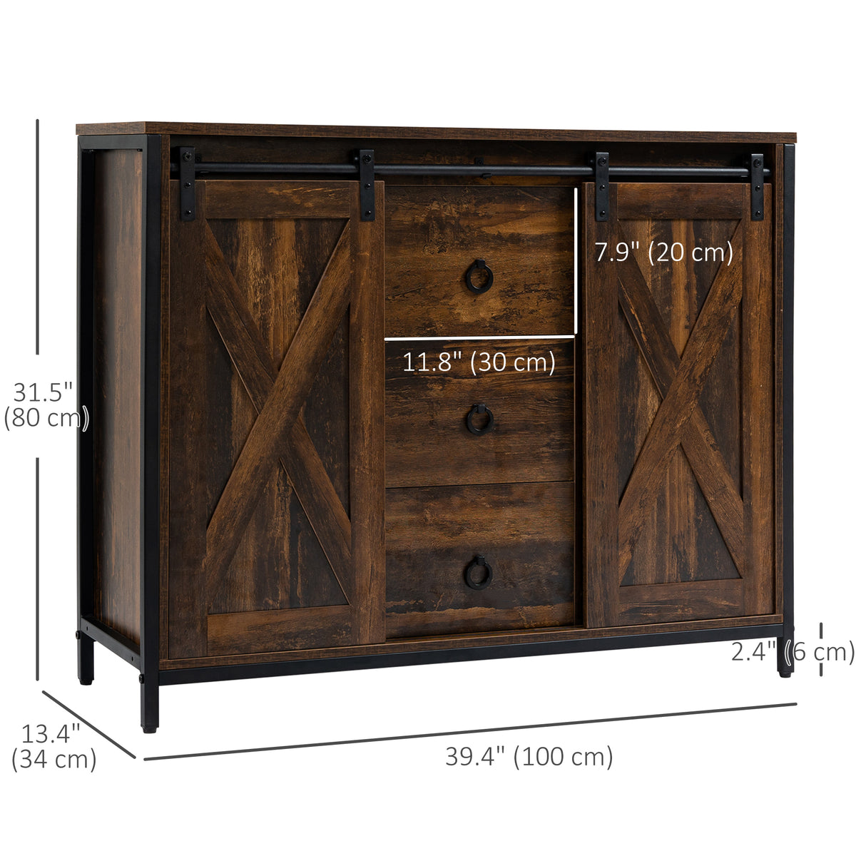 Kitchen Sideboard with Sliding Barn Doors – 39"W x 32"H