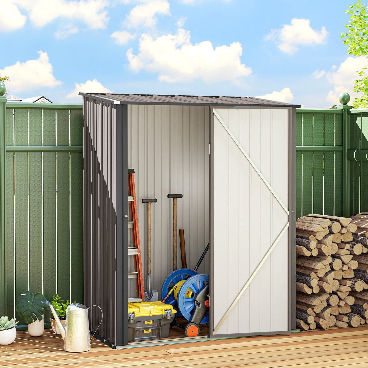 5' x 3' Outdoor Storage Shed, Steel Garden Shed with Single Lockable Door, Tool Storage Shed for Backyard – Light Grey