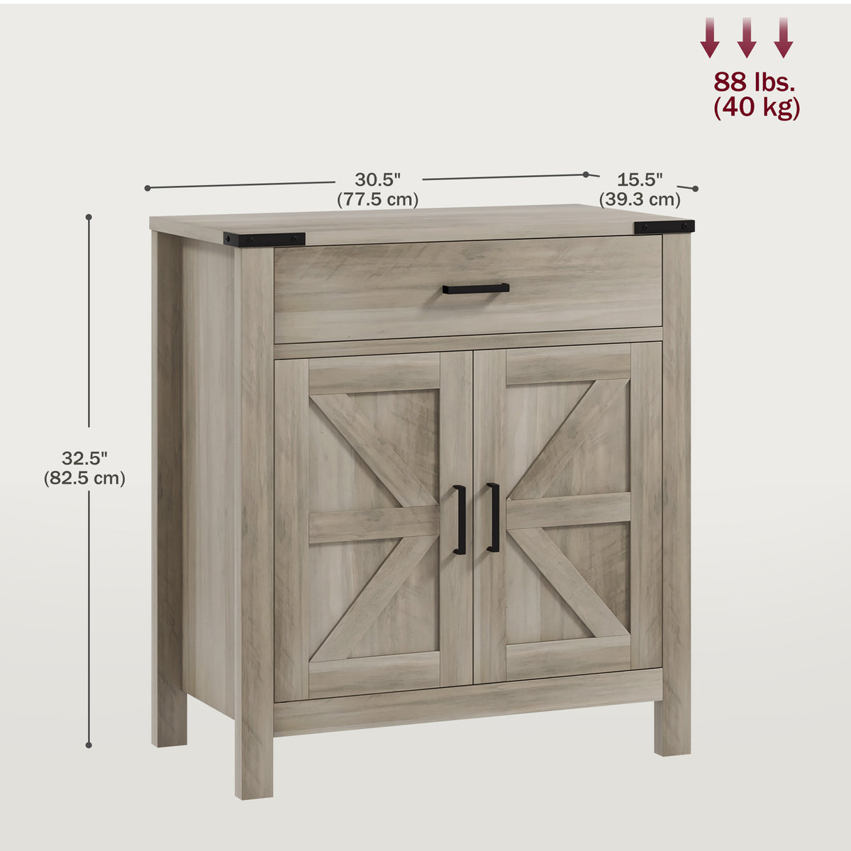 Farmhouse Kitchen Storage Cabinet with Drawer and Shelf – 31"W x 33"H
