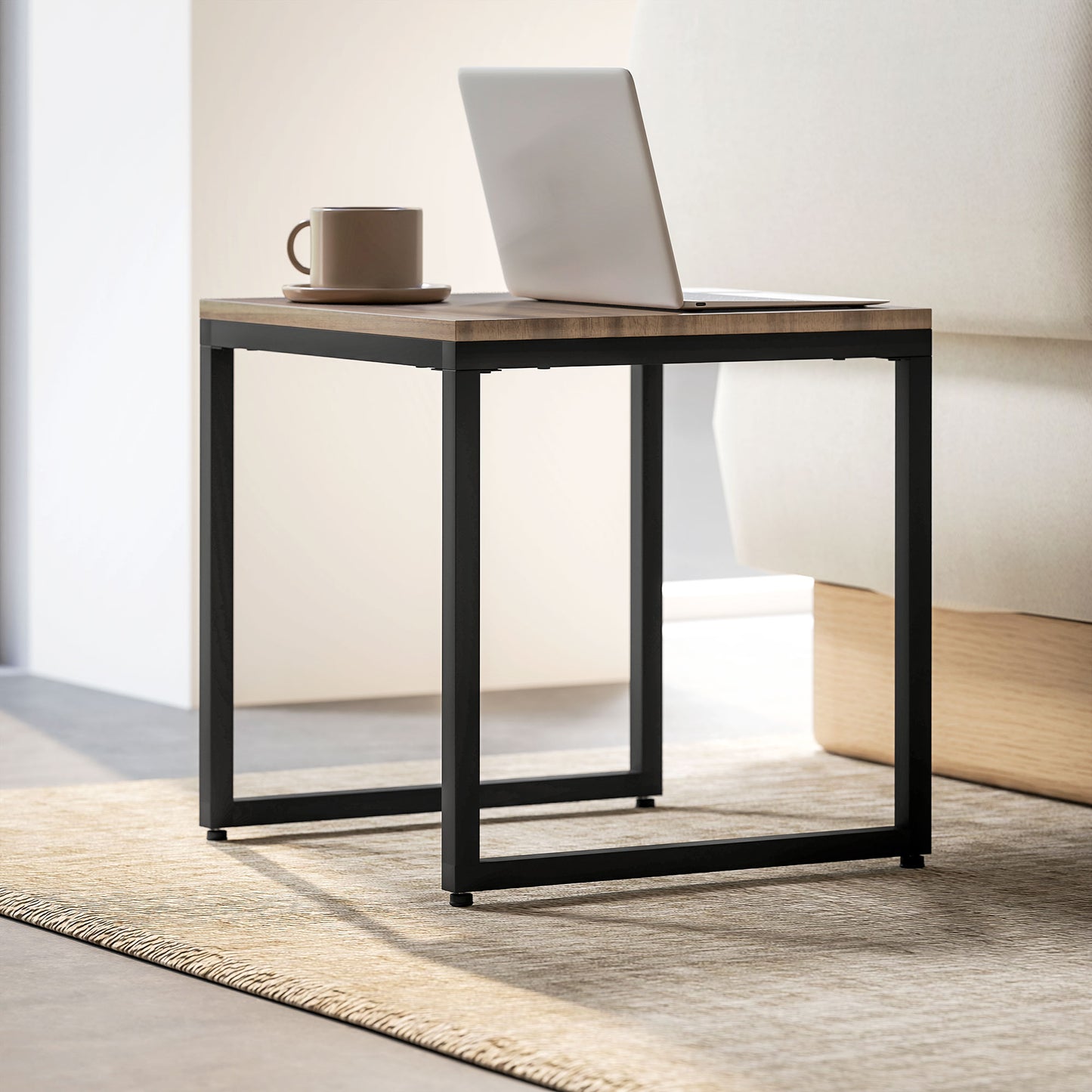 HOMCOM 3-Piece Modern Nesting Coffee & End Tables Set, Brown Wood Grain