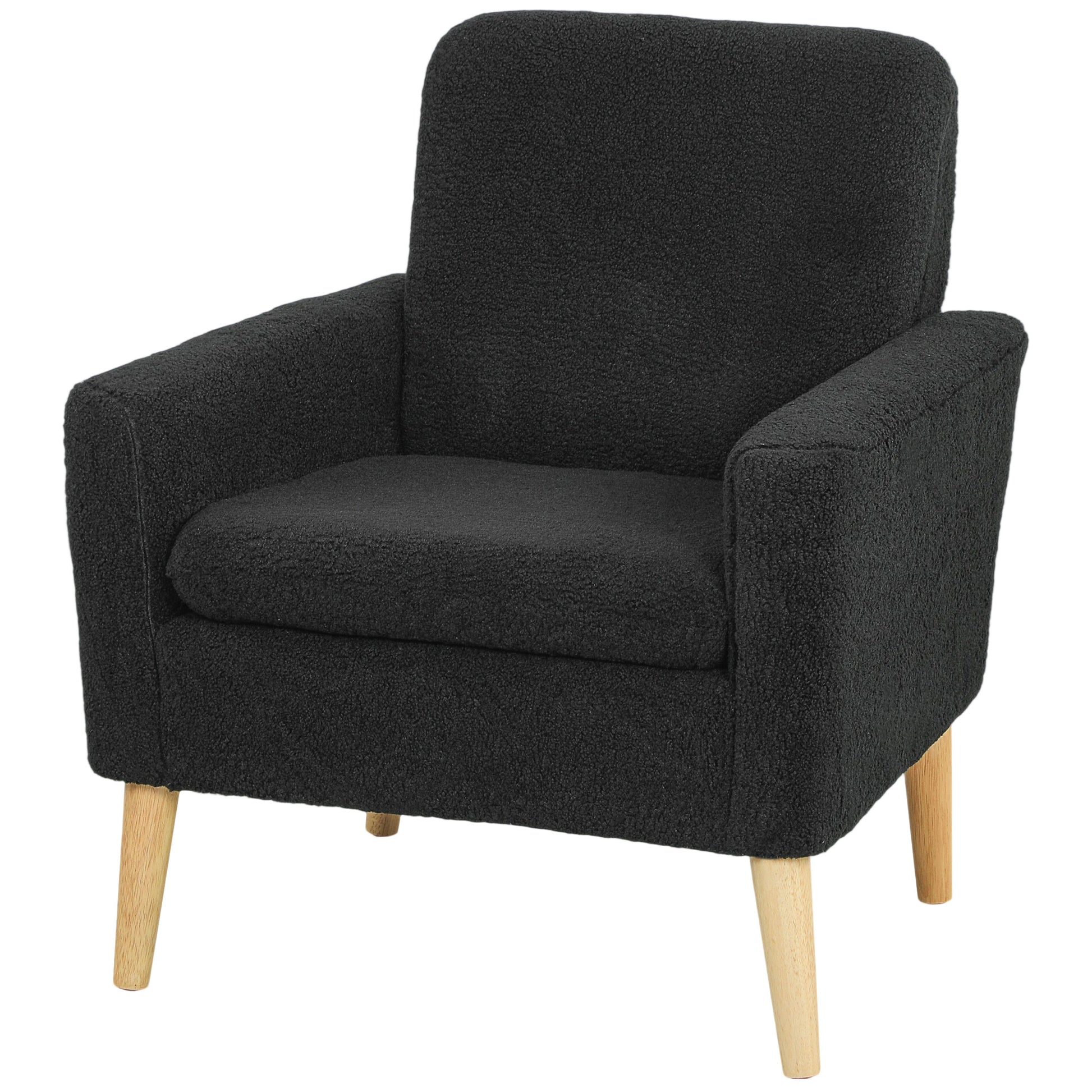 HOMCOM Modern Upholstered Black Fabric Accent Chair with Wood Legs
