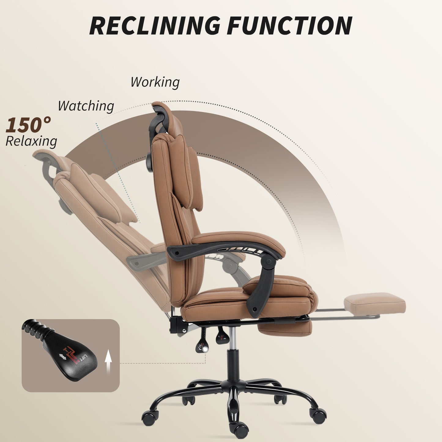 HOMCOM Executive Reclining Office Chair, Pet-Friendly Fabric, Footrest, Swivel Wheels, Brown