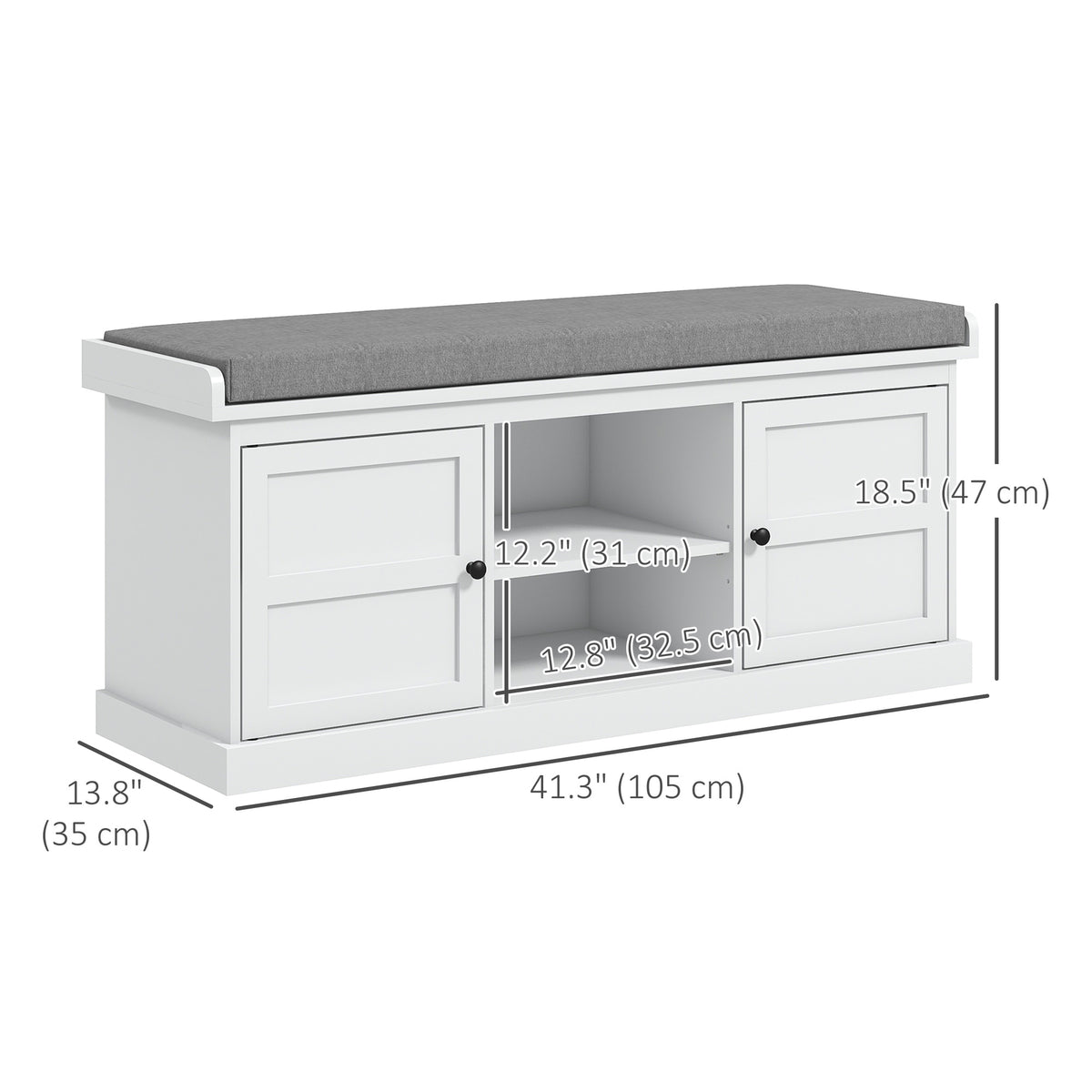 Shoe Storage Bench with Cushioned Seat – 41"W x 19"H