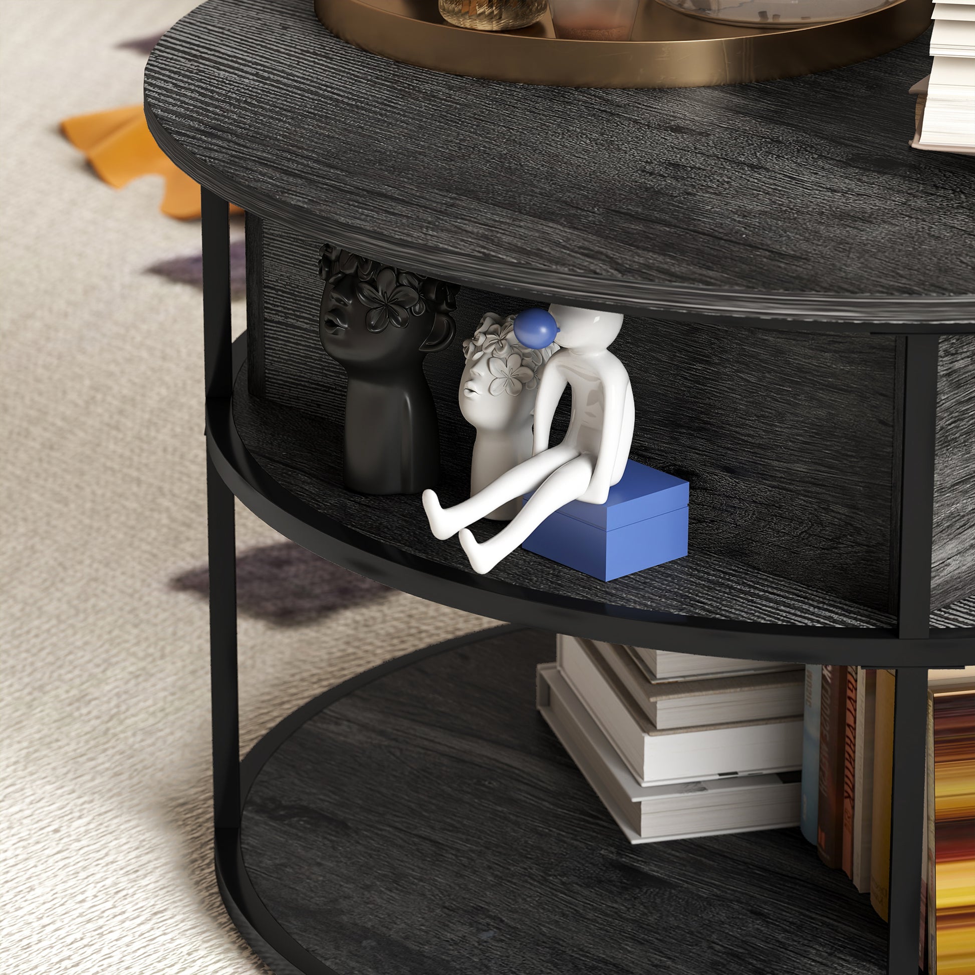 HOMCOM Round Lift Top Coffee Table with Hidden Storage & Steel Frame