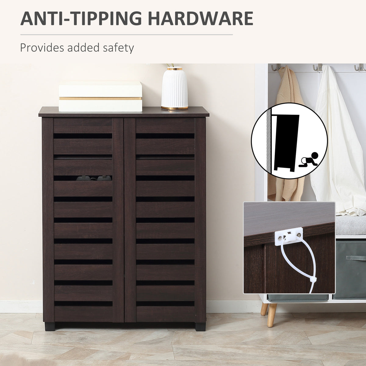 Shoe Cabinet with 2 Slatted Doors – 30"W x 39"H