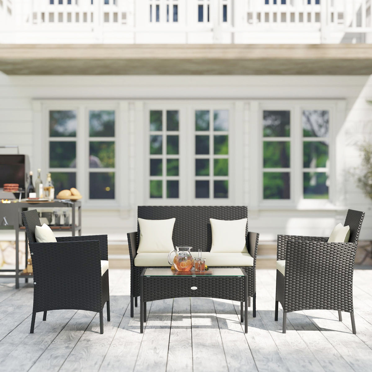 4-Piece Rattan Outdoor Furniture Set Patio Furniture Set with Coffee Table 22.8" W x 21.7" D x 33.5" H Black &