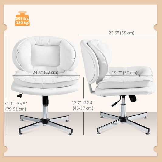 Criss Cross Chair, Armless Wide Office Chair with Leathaire Upholstery, Tilting, White