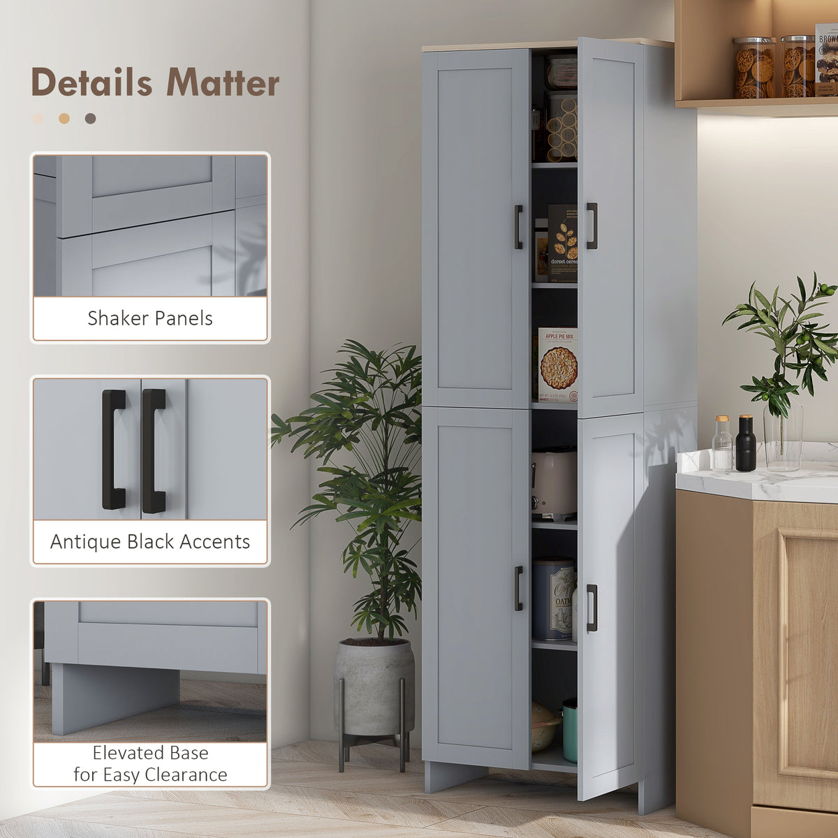 4-Door Kitchen Pantry Cabinet with Adjustable Shelves – 24"W x 67"H