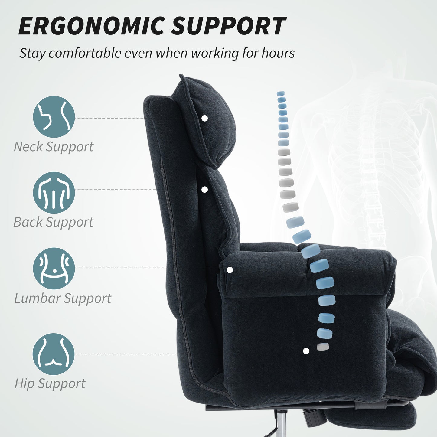 HOMCOM Ergonomic Black Office Chair: Adjustable Backrest, Lumbar, Headrest, Footrest