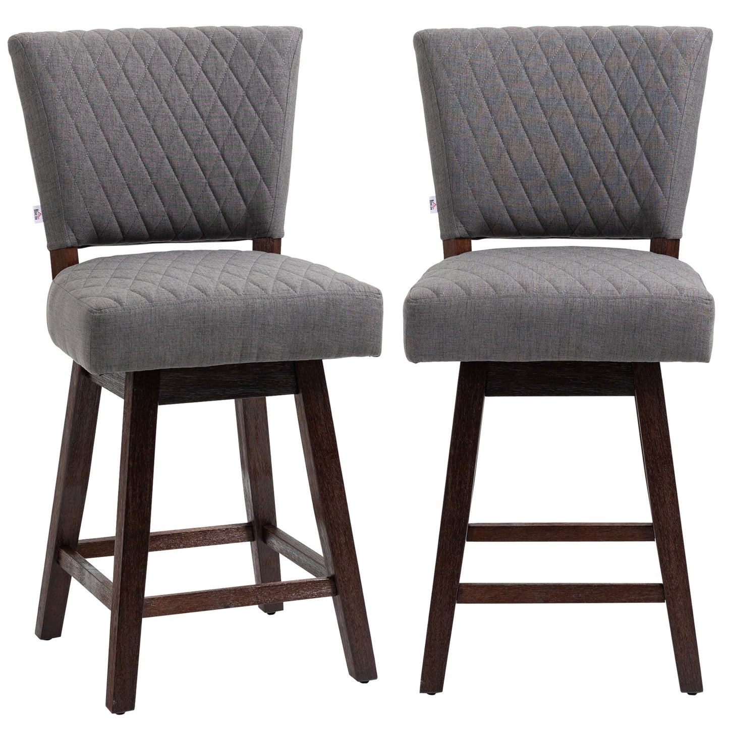 HOMCOM Swivel Counter Bar Stools Set of 2, Wood Legs, Footrests, Dark Grey