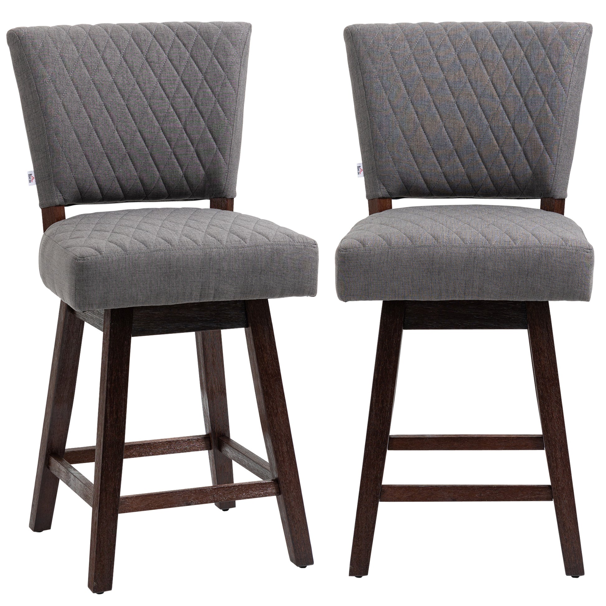 HOMCOM Swivel Counter Bar Stools Set of 2, Wood Legs, Footrests, Dark Grey