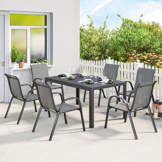 7 Pieces Outdoor Dining Set for 6, Patio Furniture Set with Rectangular Patio Table and Stackable Chairs