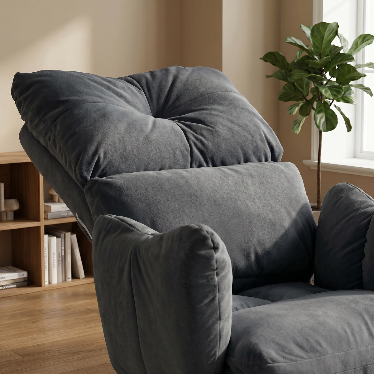 Office Chair with Footrest, Ergonomic Reclining Computer Gaming Chair with Snow Flannel Fabric, Dark Grey