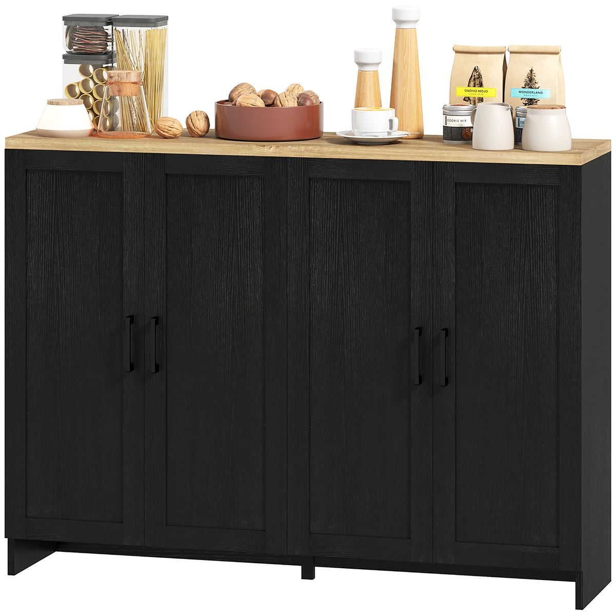 Modern Kitchen Storage Cabinet with 4 Doors Adjustable Shelves – 47"W x 35"H