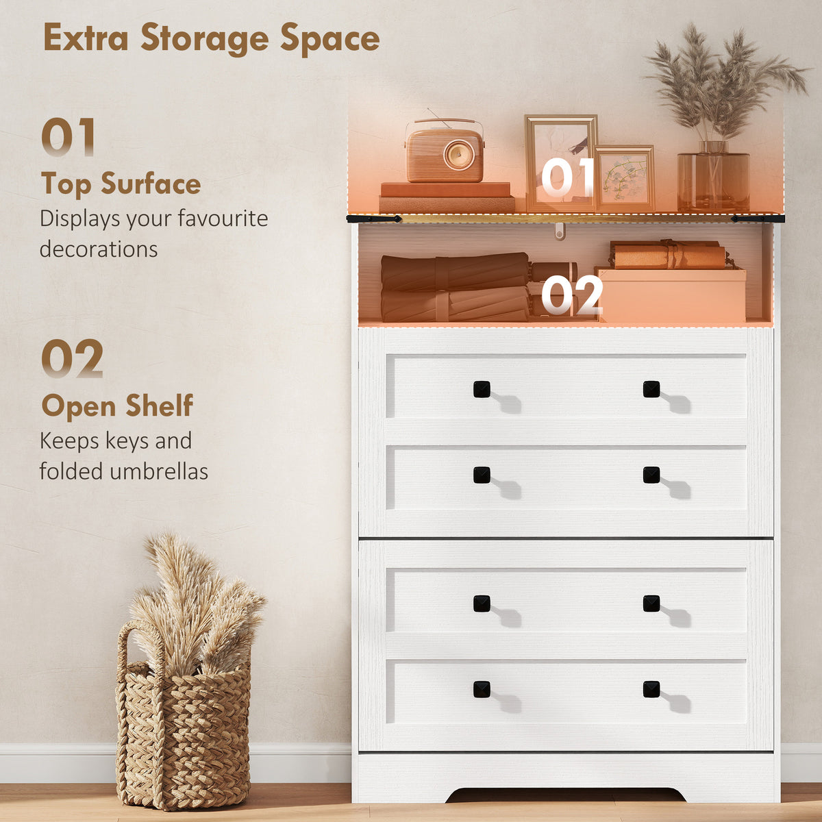 Slim Entryway Shoe Cabinet with 2 Flip Drawers – 31"W x 43"H