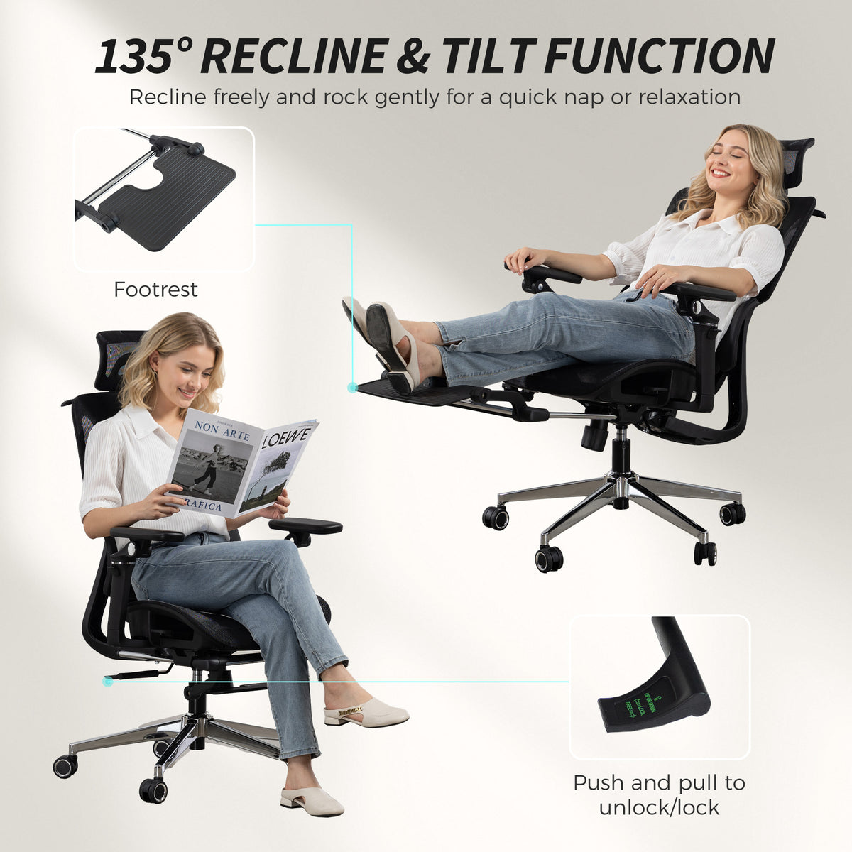 Ergonomic Office Chair, Mesh Computer Chair with High Back, Lumbar Support, Black