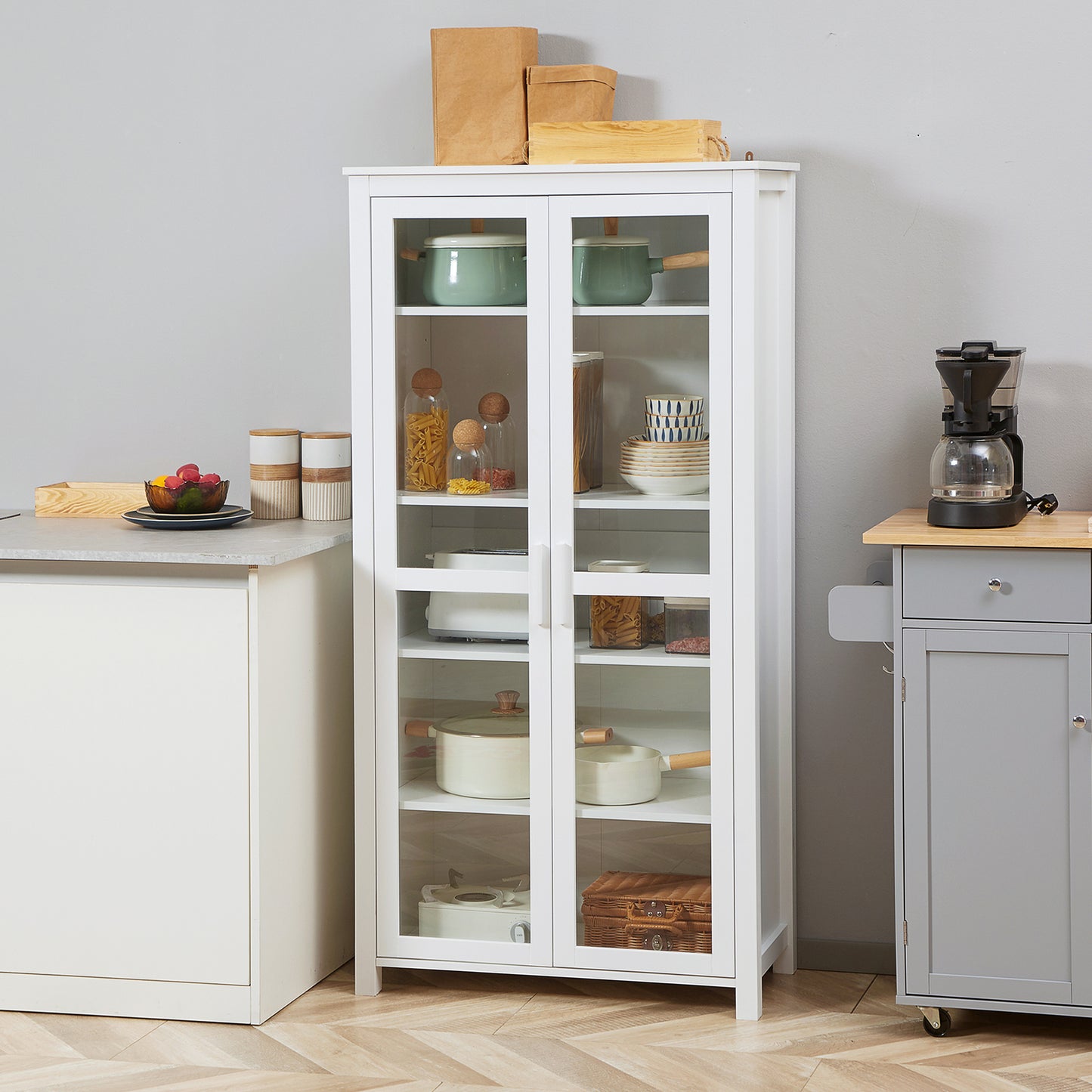 HOMCOM Kitchen Pantry Cabinet 5‑Tier Freestanding White