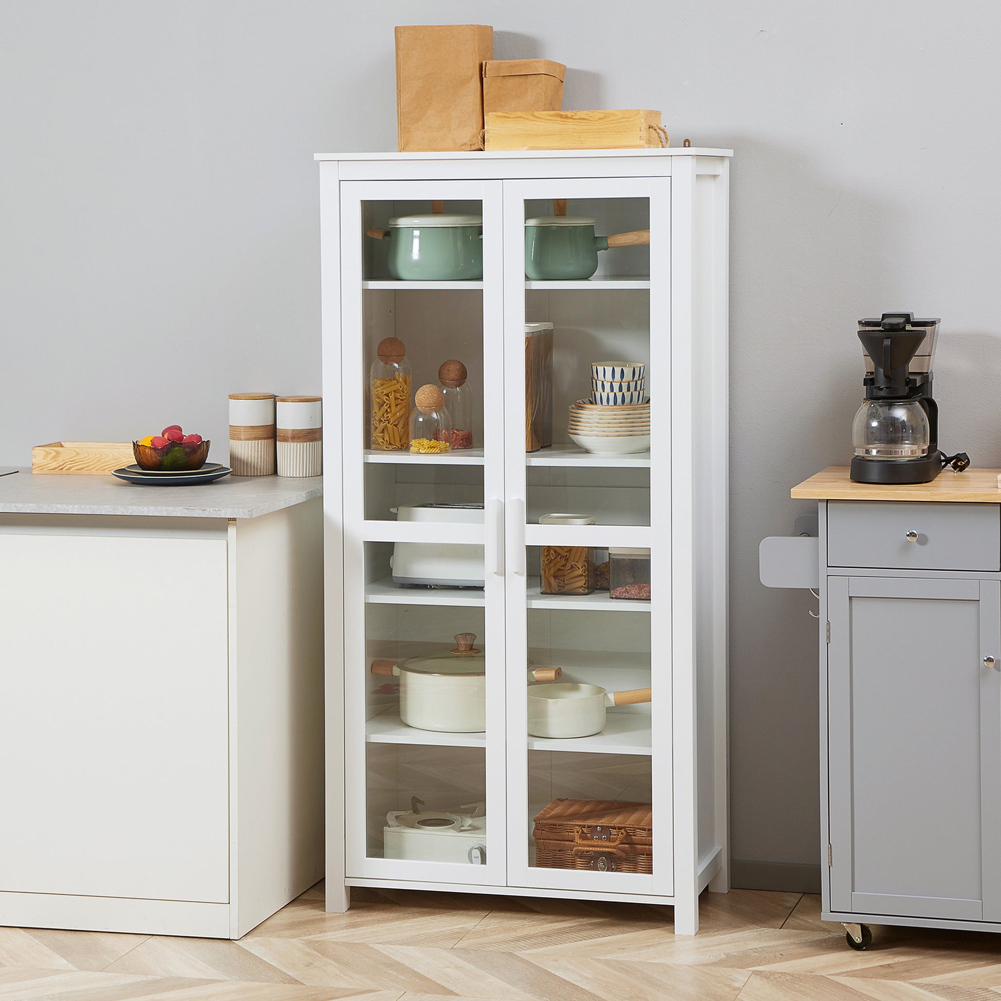HOMCOM Kitchen Pantry Cabinet 5‑Tier Freestanding White