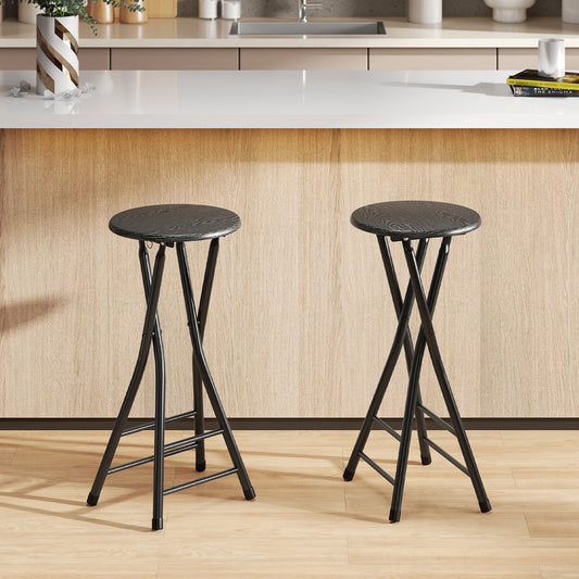 HOMCOM Set of 2 Foldable Barstools, Counter Height with Footrest, Steel Legs