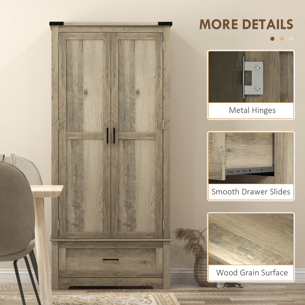 Tall Farmhouse Kitchen Pantry Cabinet with 2 Doors – 32"W x 69"H