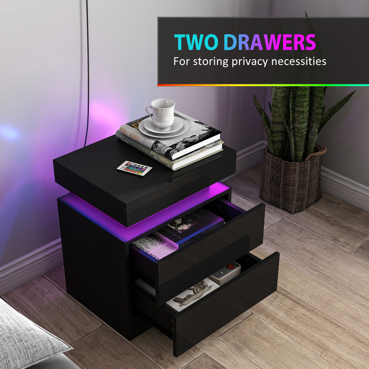 LED Nightstands with 2 Drawers, Set of 2 – 18"W x 21"H
