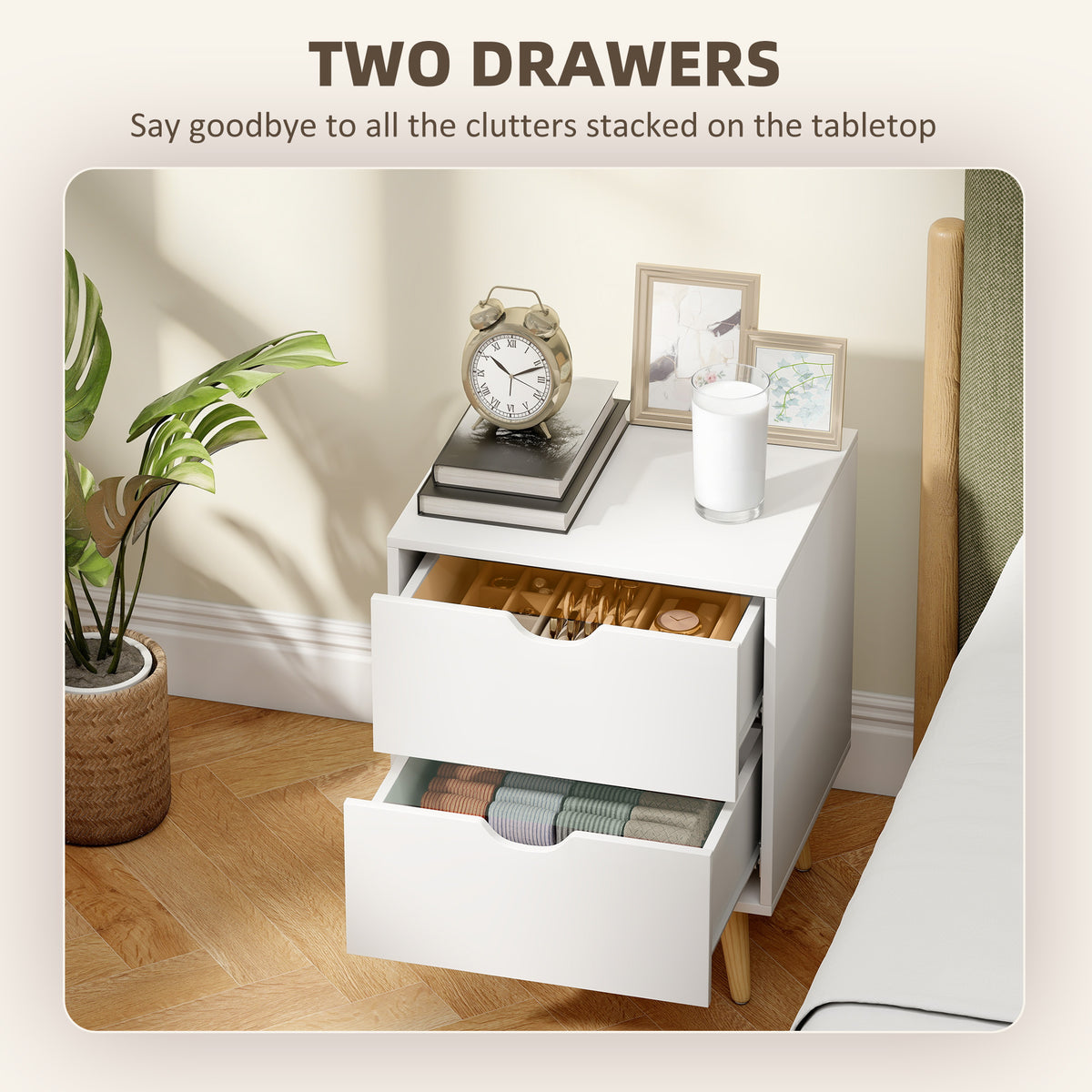 2-Drawer Nightstands with Pine Wood Legs, Set of 2 – 16"W x 20"H