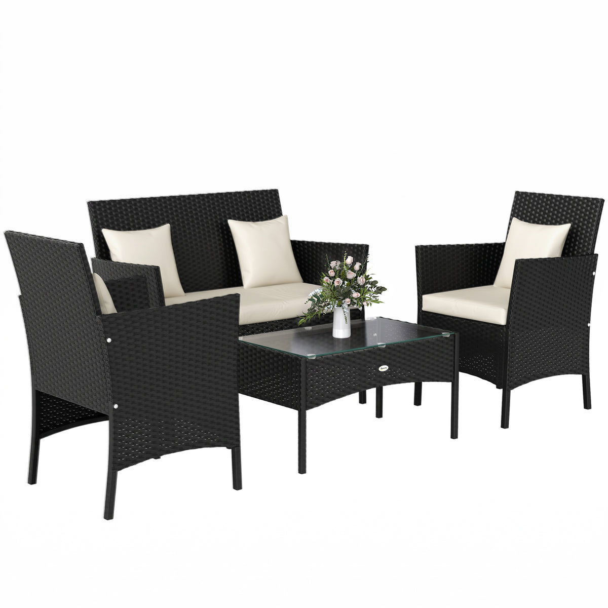 4-Piece Rattan Outdoor Furniture Set Patio Furniture Set with Coffee Table 22.8" W x 21.7" D x 33.5" H Black &