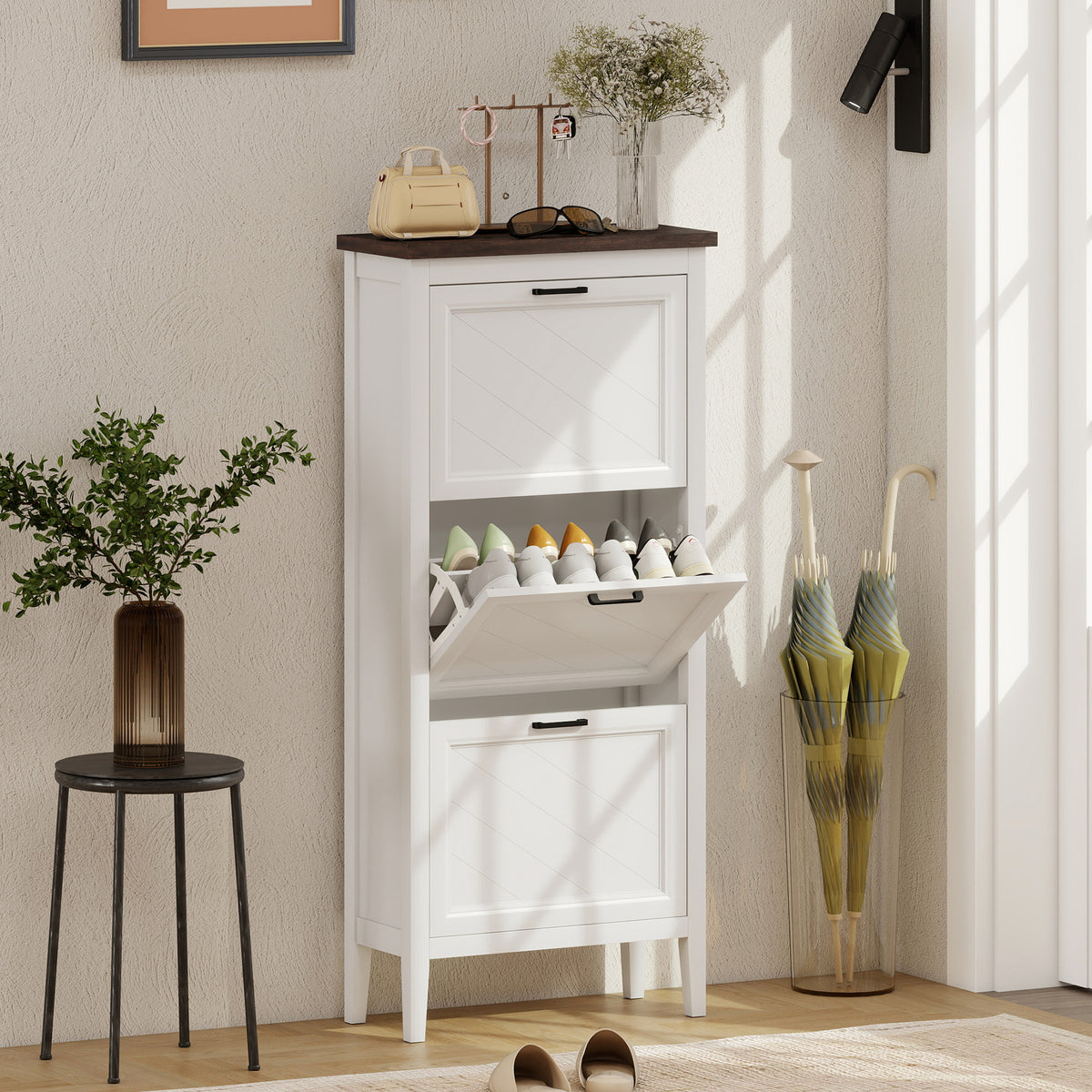 Shoe Cabinet with 3 Flip Drawers – 24"W x 53"H