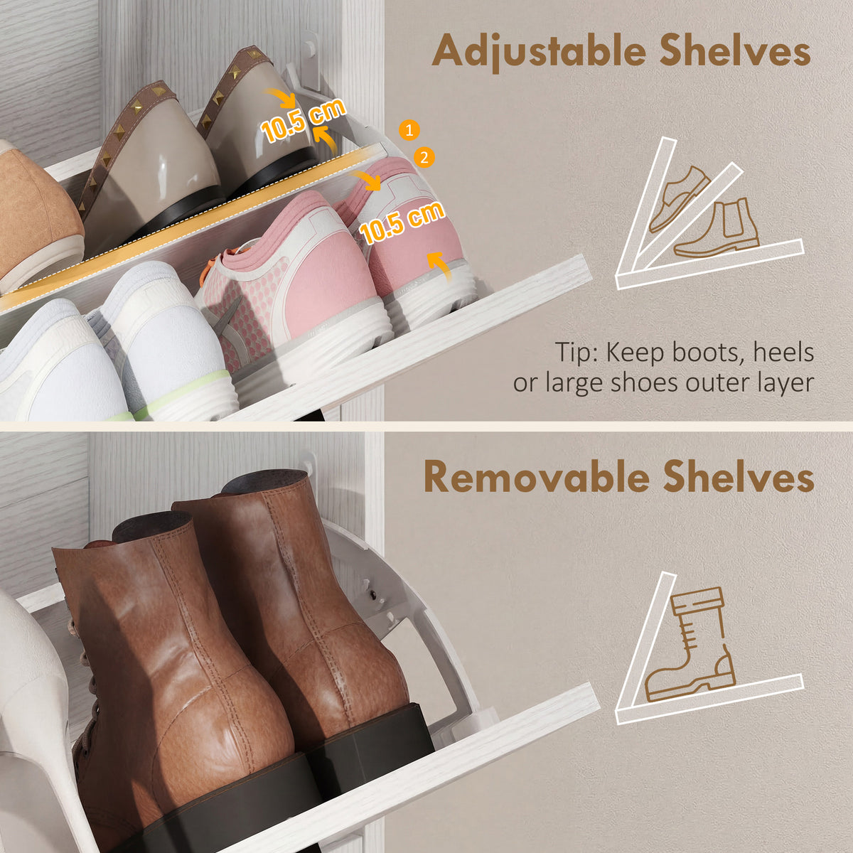 Shoe Cabinet with 2 Flip Drawers – 24"W x 39"H