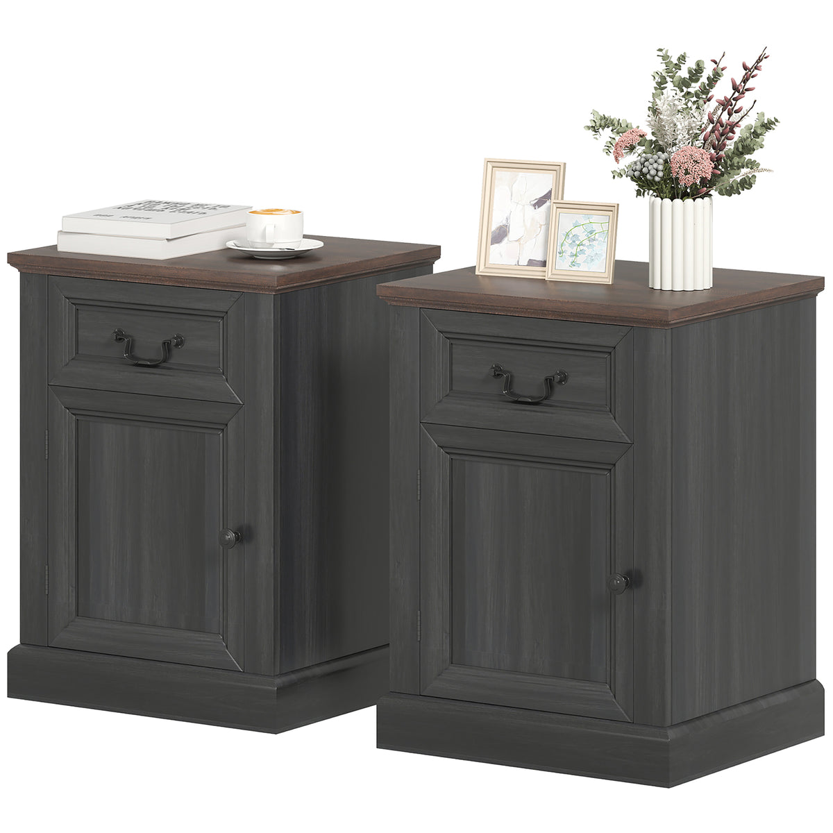 Nightstands with Drawer and Cabinet, Set of 2 – 18"W x 24"H