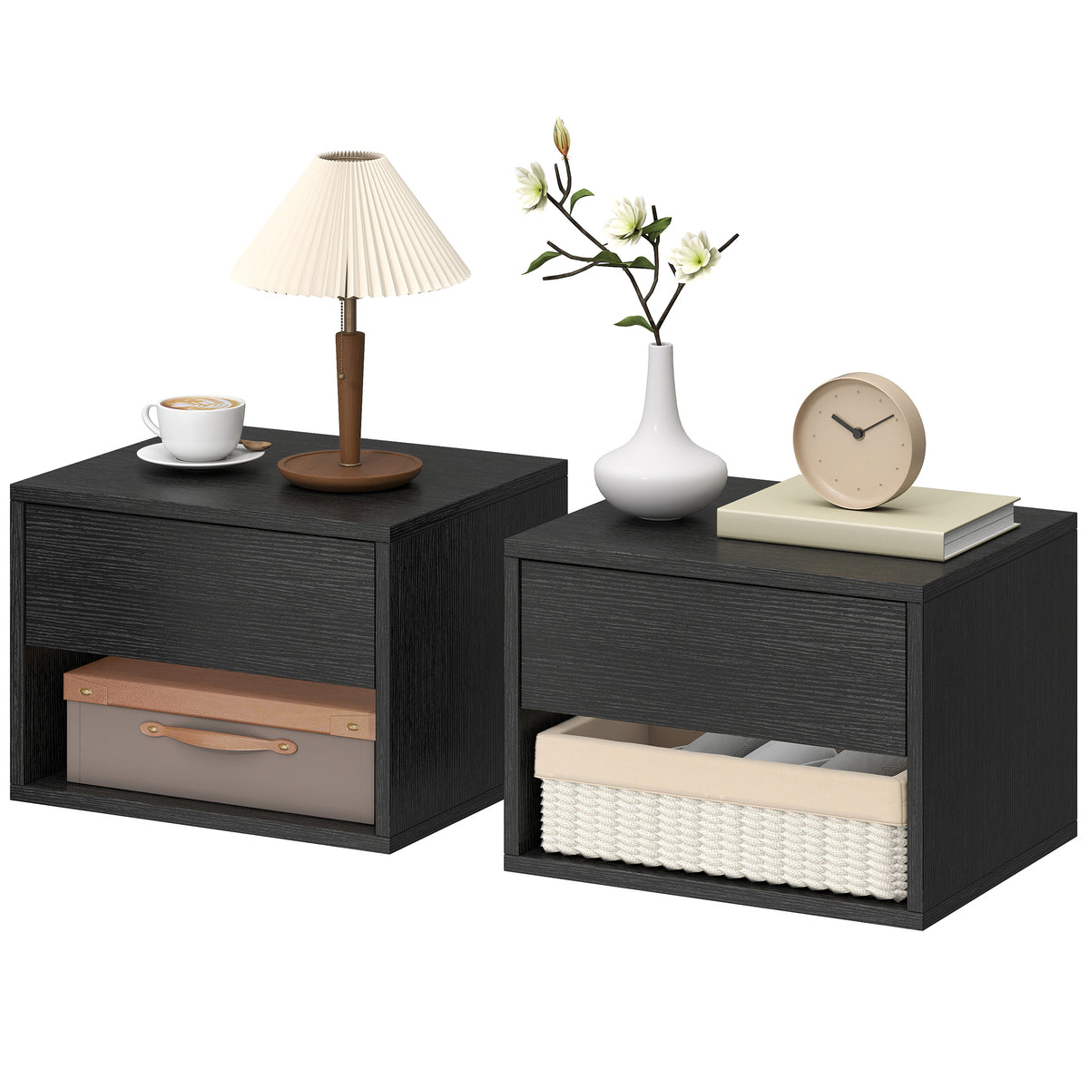 Floating Nightstands with Drawer, Set of 2 – 16"W x 11"H