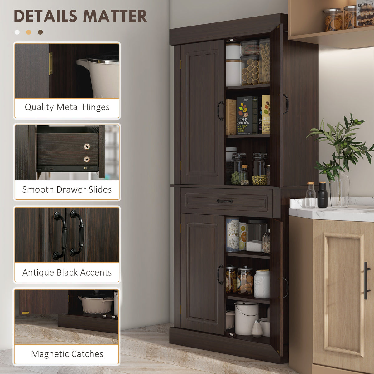Freestanding Kitchen Pantry with 4 Doors and 2 Cabinets – 32"W x 71"H