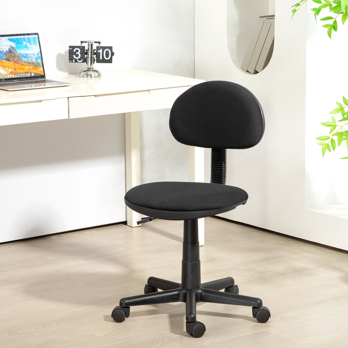Small Desk Chair, Armless Office Chair with Adjustable Height, 360° Swivel Wheels, Black