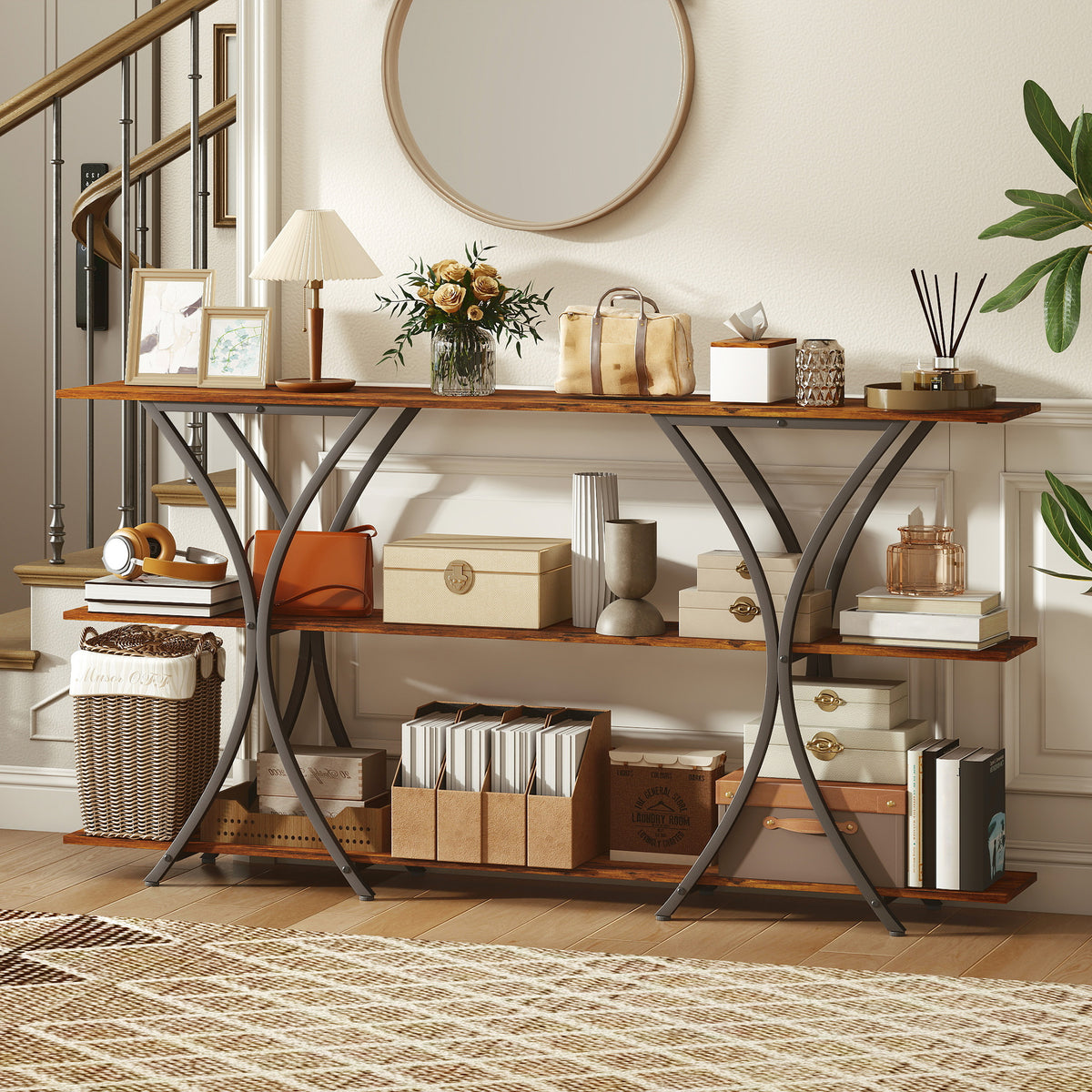 71" 3-Tier Industrial Console Table