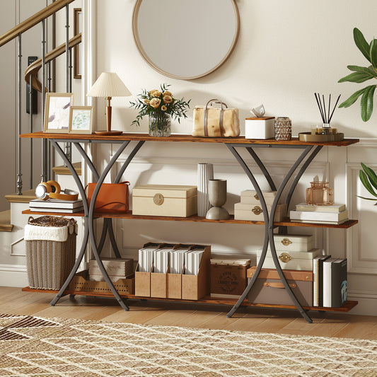 71" 3-Tier Industrial Console Table
