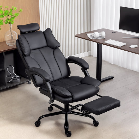 HOMCOM Executive Reclining Office Chair: Pet-Friendly Fabric, Headrest, Footrest, Swivel