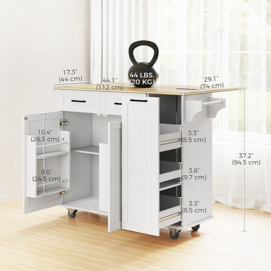 Kitchen Island on Wheels with Wood Drop Leaf – 47"W x 37"H