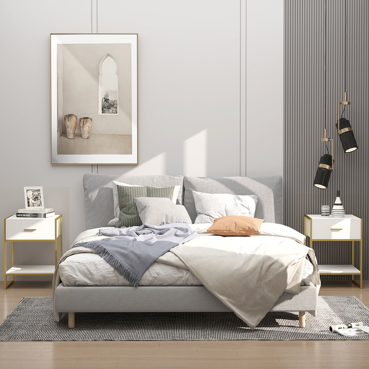 Nightstands with Drawer, Shelf and Steel Frame, Set of 2 – 18"W x 24"H